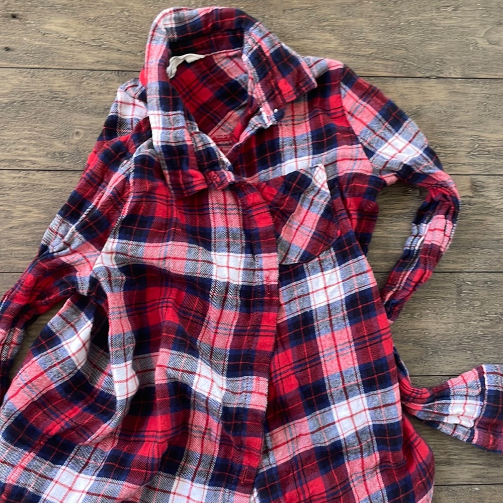 Red blue and white checkered flannel